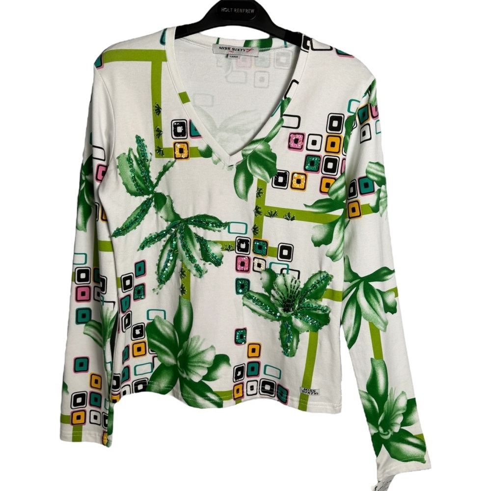 NWT VTG Miss Sixty RARE SAMPLE Top Sz Large Y2K Tropical Graphic Italy Geometric